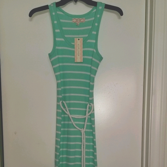 Mint and Off White Striped Maxi Dress - Picture 1 of 11